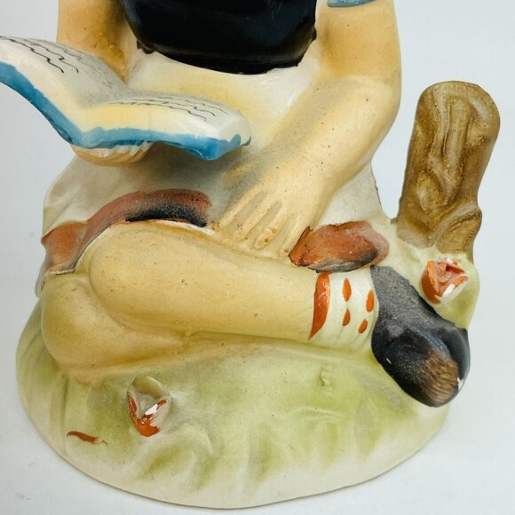 Vintage Wales Hand Painted Porcelain Figurine Girl Reading Book Japan - Picture 4 of 10